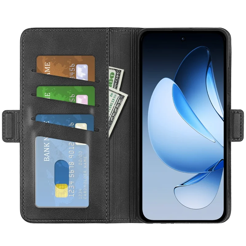 For Oppo Reno13 5G (Global) Stand Case Calf Texture Leather Wallet Phone Cover - Black