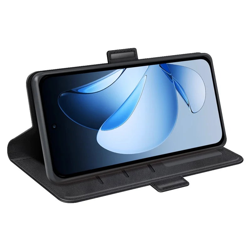 For Oppo Reno13 5G (Global) Stand Case Calf Texture Leather Wallet Phone Cover - Black