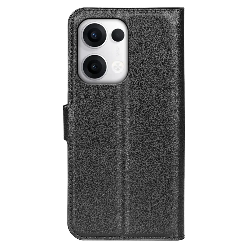 Capa para Oppo Reno13 Pro 5G, textura de lichia, à prova de choque, carteira de couro, capa de telefone - Preta