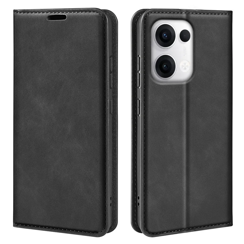 For Oppo Reno13 Pro 5G Case Skin Touch Leather Wallet Phone Cover - Black