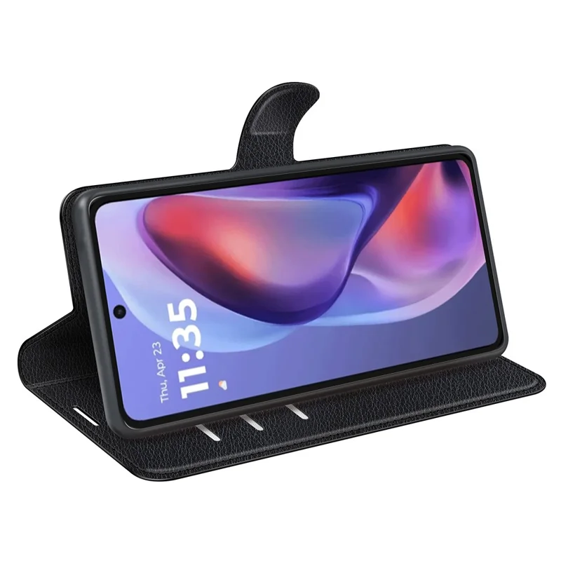 For Motorola Moto E15 4G Case Litchi Texture Shockproof Leather Wallet Phone Cover - Black