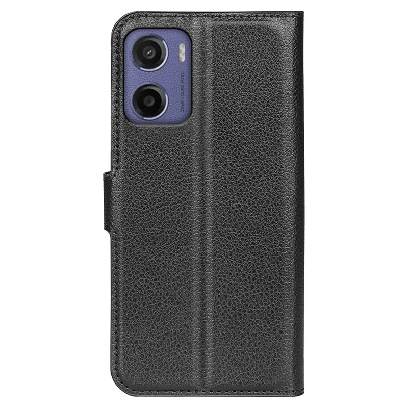 For Motorola Moto E15 4G Case Litchi Texture Shockproof Leather Wallet Phone Cover - Black