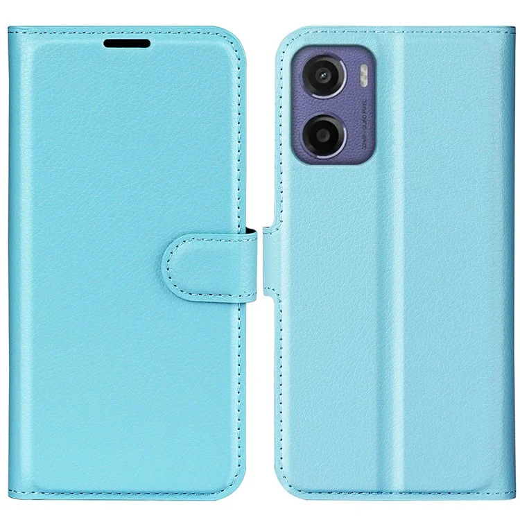 Funda para Motorola Moto E15 4G, textura de litchi, a prueba de golpes, funda de cuero tipo billetera para teléfono - Azul