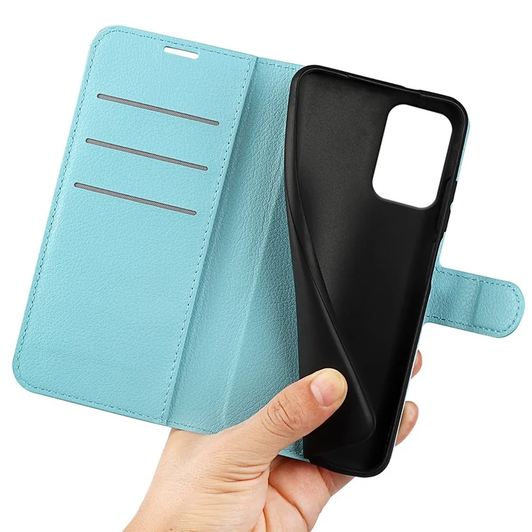 Funda para Motorola Moto E15 4G, textura de litchi, a prueba de golpes, funda de cuero tipo billetera para teléfono - Azul