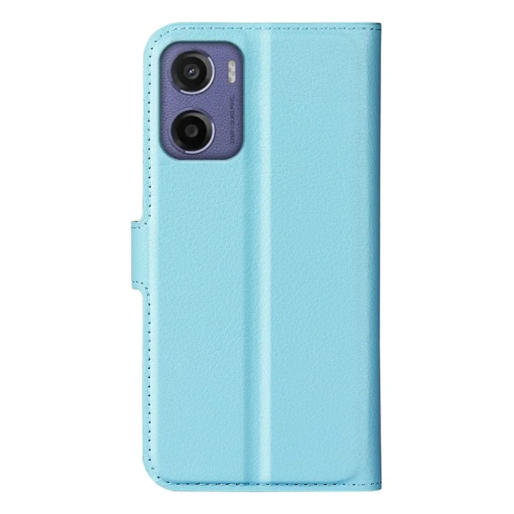 Funda para Motorola Moto E15 4G, textura de litchi, a prueba de golpes, funda de cuero tipo billetera para teléfono - Azul