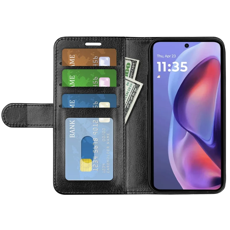 Pour Motorola Moto E15 4G Étui portefeuille Texture Crazy Horse Support Housse en cuir - Noir