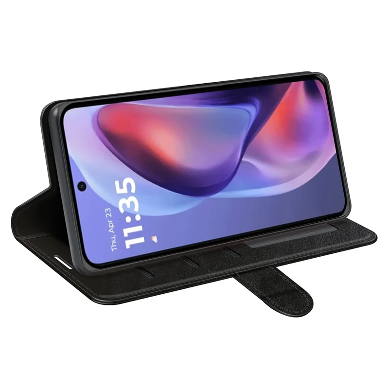 Pour Motorola Moto E15 4G Étui portefeuille Texture Crazy Horse Support Housse en cuir - Noir