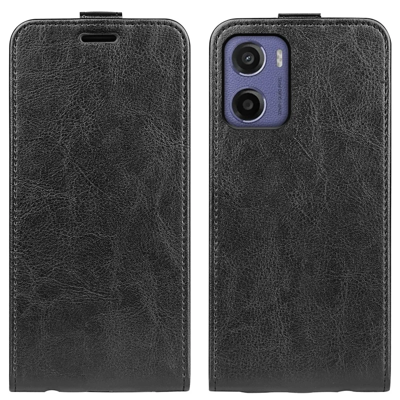 Pour Motorola Moto E15 4G Étui avec fentes pour cartes Rabat vertical en cuir Housse de téléphone - Noir