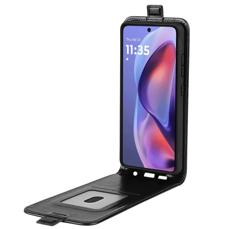 Pour Motorola Moto E15 4G Étui avec fentes pour cartes Rabat vertical en cuir Housse de téléphone - Noir