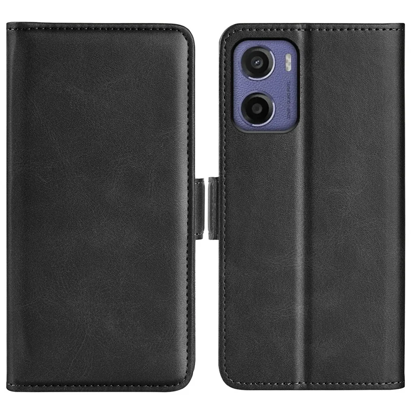 Pour Motorola Moto E15 4G Étui Support Texture Veau Portefeuille Housse de Téléphone - Noir