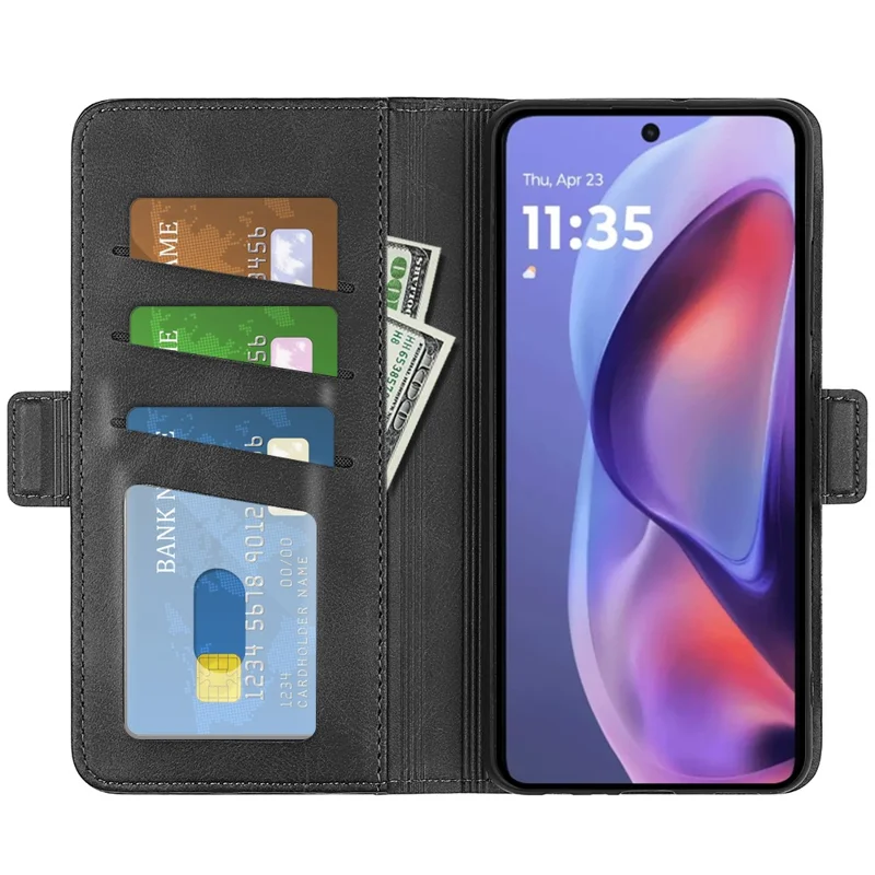 Pour Motorola Moto E15 4G Étui Support Texture Veau Portefeuille Housse de Téléphone - Noir