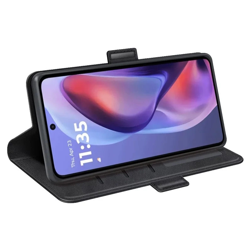 Pour Motorola Moto E15 4G Étui Support Texture Veau Portefeuille Housse de Téléphone - Noir