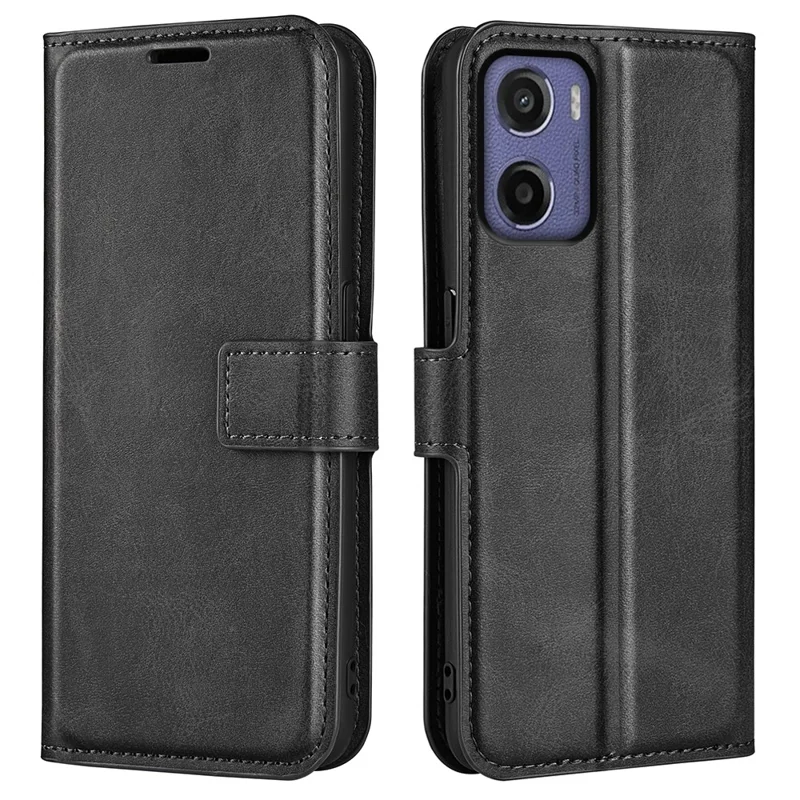 Pour Motorola Moto E15 4G Étui Support Antidérapant Texture de Cuir de Veau Housse de Téléphone - Noir