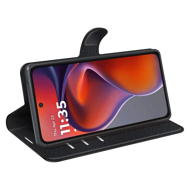 For Motorola Moto G15 4G Case Litchi Texture Shockproof Leather Wallet Phone Cover - Black