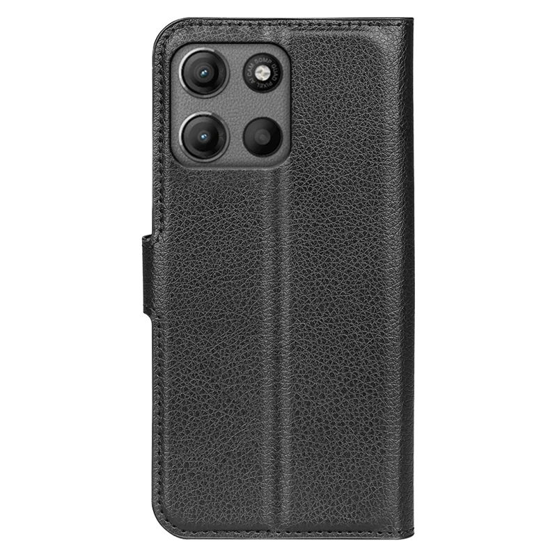For Motorola Moto G15 4G Case Litchi Texture Shockproof Leather Wallet Phone Cover - Black