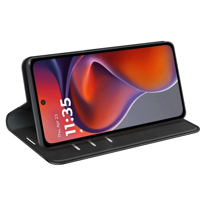 For Motorola Moto G15 4G Case Skin Touch Leather Wallet Phone Cover - Black