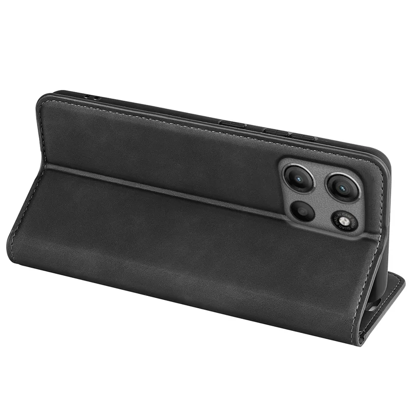 For Motorola Moto G15 4G Case Skin Touch Leather Wallet Phone Cover - Black