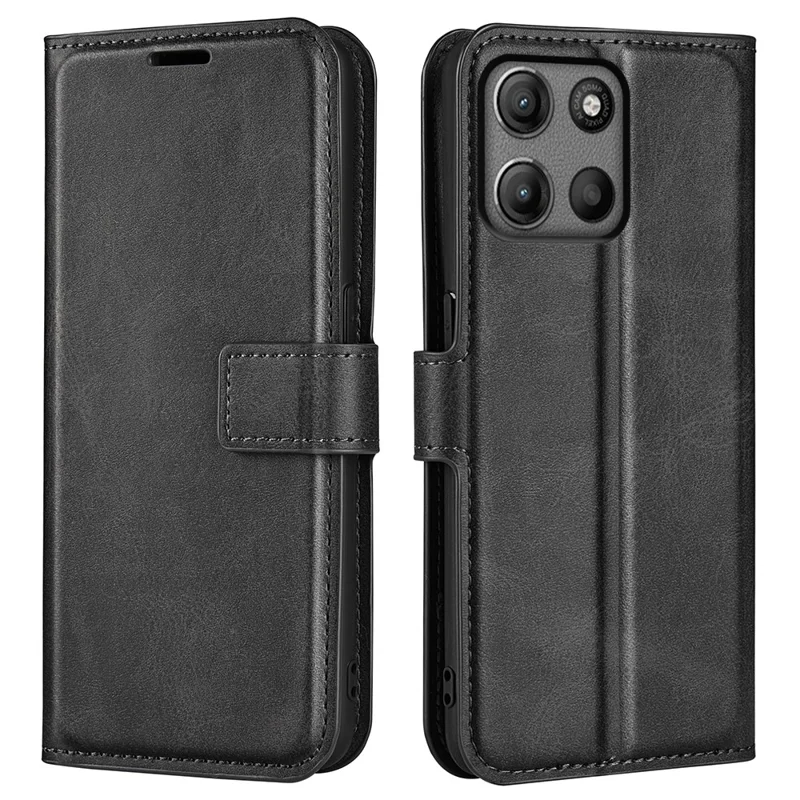 Futerał na Motorola Moto G15 4G z podstawką, antyrysowy, z krowiej skóry PU – Czarny