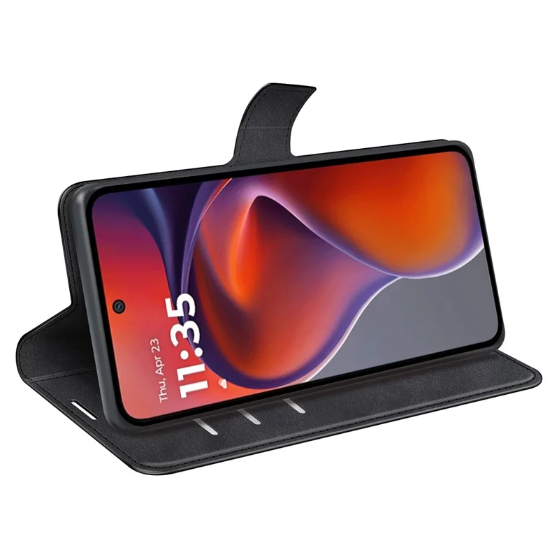 Futerał na Motorola Moto G15 4G z podstawką, antyrysowy, z krowiej skóry PU – Czarny