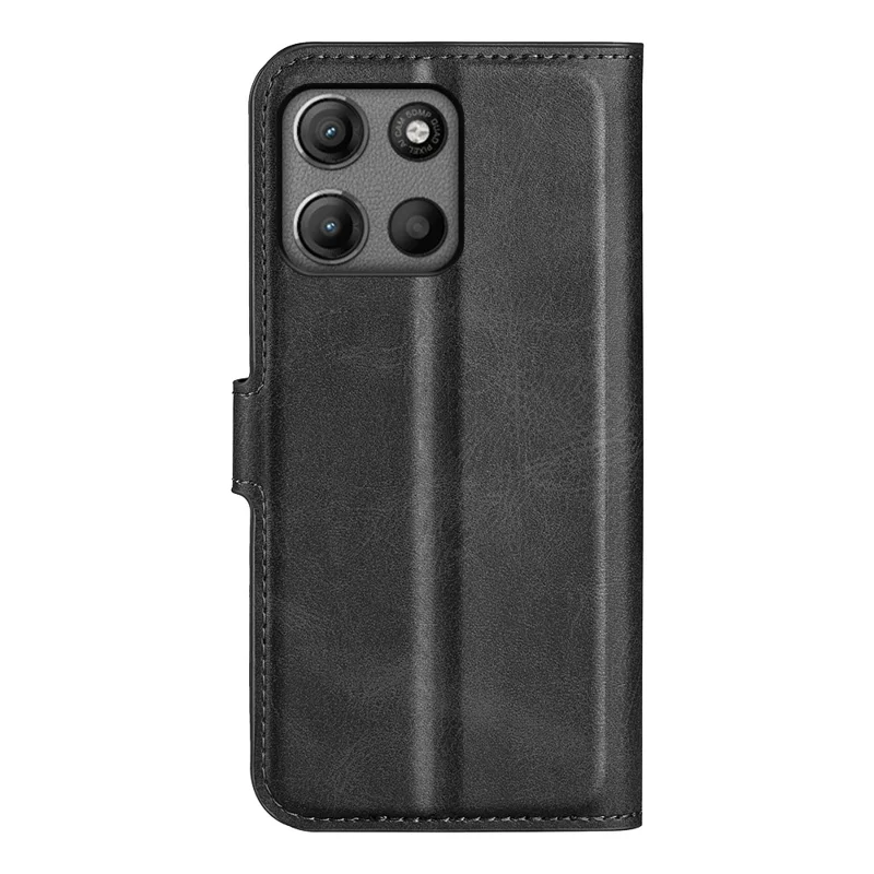 Futerał na Motorola Moto G15 4G z podstawką, antyrysowy, z krowiej skóry PU – Czarny