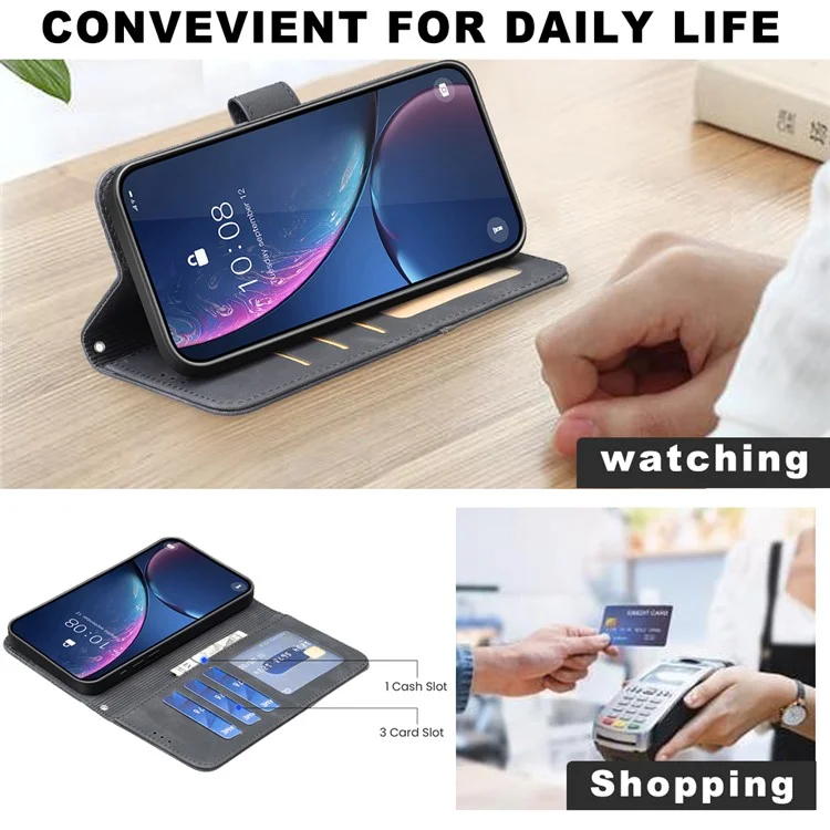 BINFEN COLOR BF05 Para Oppo Reno13 F 5G Capa de Telefone de Couro Carteira Stand - Preto