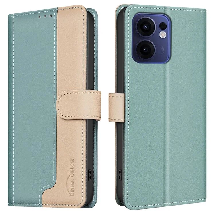 BINFEN COLOR BF33 pour Oppo Reno13 F 5G Étui en cuir Couleur Patchwork Blocage RFID - Vert