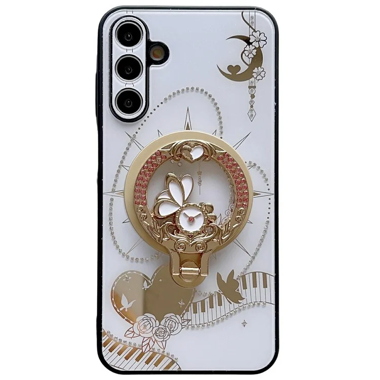 Étui magnétique avec support pour Samsung Galaxy S25, en TPU et PC avec décoration de strass - Blanc