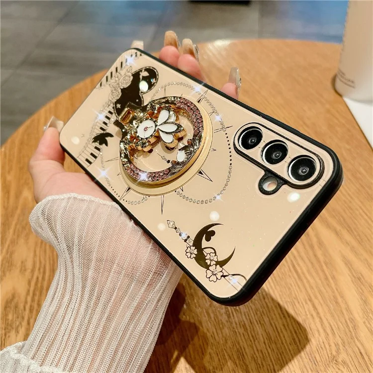 Étui magnétique avec support pour Samsung Galaxy S25, en TPU et PC avec décoration de strass - Blanc