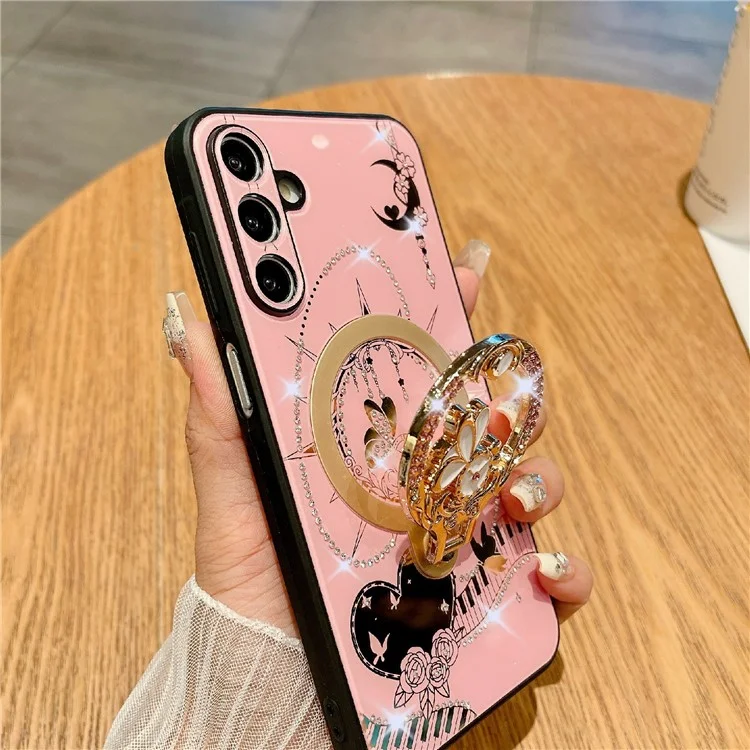 Étui magnétique avec support pour Samsung Galaxy S25, en TPU et PC avec décoration de strass - Blanc
