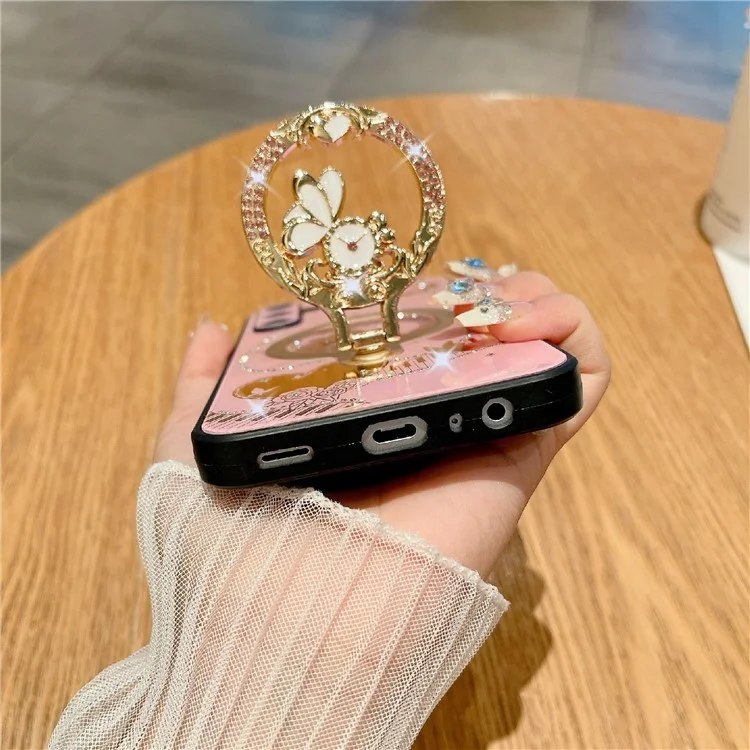 Étui magnétique avec support pour Samsung Galaxy S25, en TPU et PC avec décoration de strass - Blanc