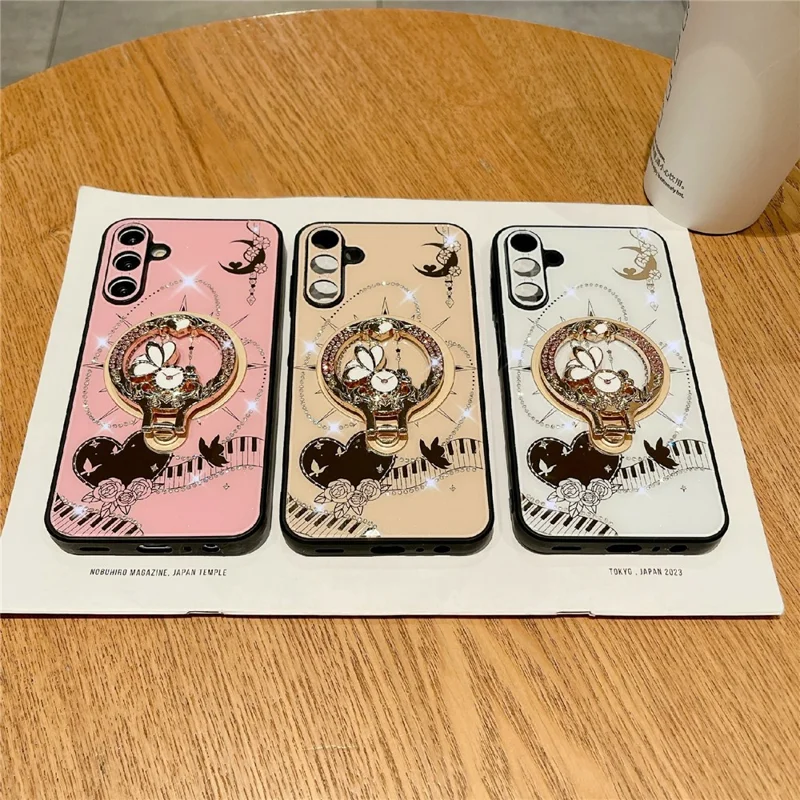 For Samsung Galaxy A55 5G Magnetic Case Kickstand TPU + PC Rhinestones Decor Phone Cover - White