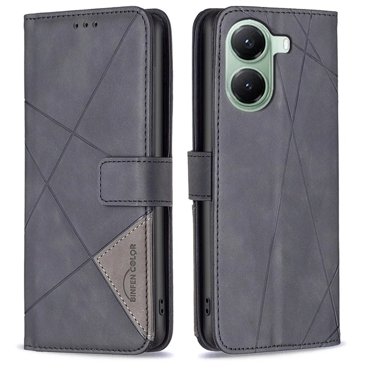 BINFEN COLOR For Xiaomi Poco X7 Pro 5G / Redmi Turbo 4 5G Phone Cases Wallet Stand Geometry Imprinted Leather Cover - Black