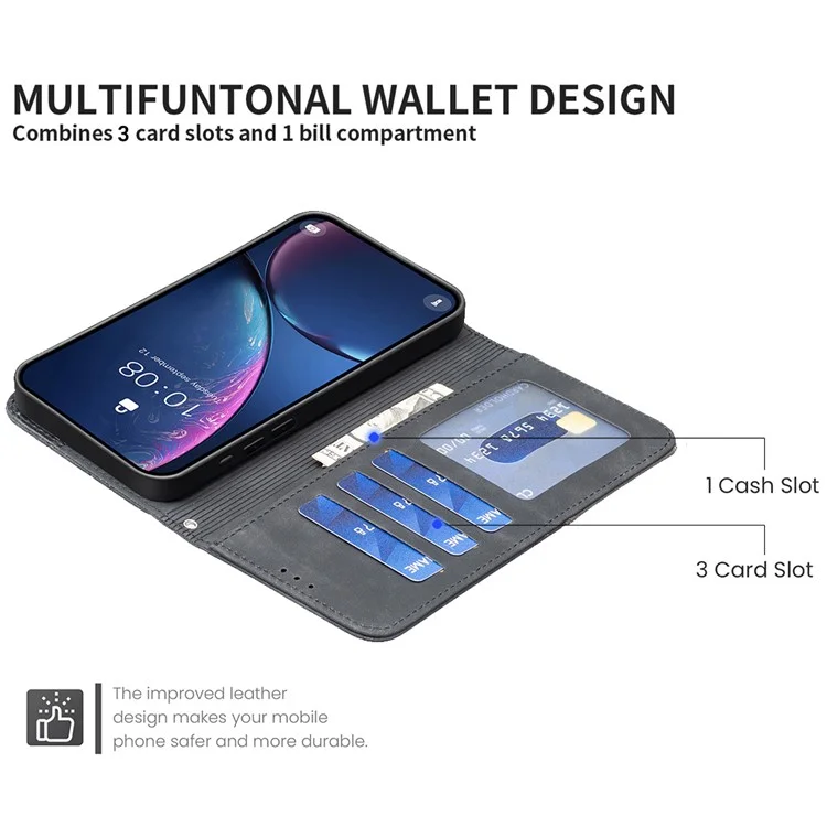 BINFEN COLOR For Xiaomi Poco X7 Pro 5G / Redmi Turbo 4 5G Phone Cases Wallet Stand Geometry Imprinted Leather Cover - Black