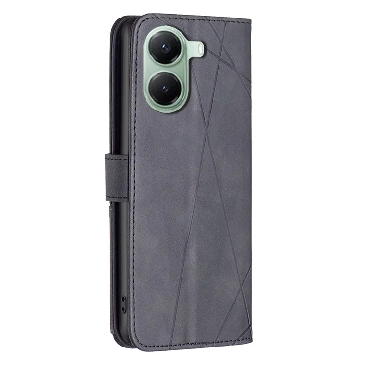 BINFEN COLOR For Xiaomi Poco X7 Pro 5G / Redmi Turbo 4 5G Phone Cases Wallet Stand Geometry Imprinted Leather Cover - Black