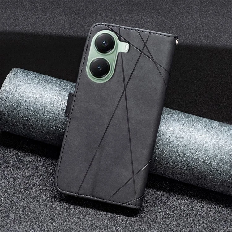 BINFEN COLOR For Xiaomi Poco X7 Pro 5G / Redmi Turbo 4 5G Phone Cases Wallet Stand Geometry Imprinted Leather Cover - Black
