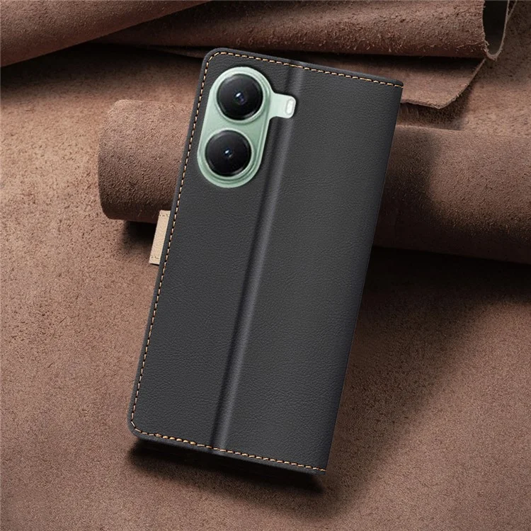 BINFEN COLOR BF33 Phone Case for Xiaomi Poco X7 Pro 5G / Redmi Turbo 4 5G Leather Cover Splicing Color RFID Blocking - Black