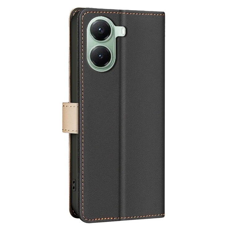 BINFEN COLOR BF33 Phone Case for Xiaomi Poco X7 Pro 5G / Redmi Turbo 4 5G Leather Cover Splicing Color RFID Blocking - Black