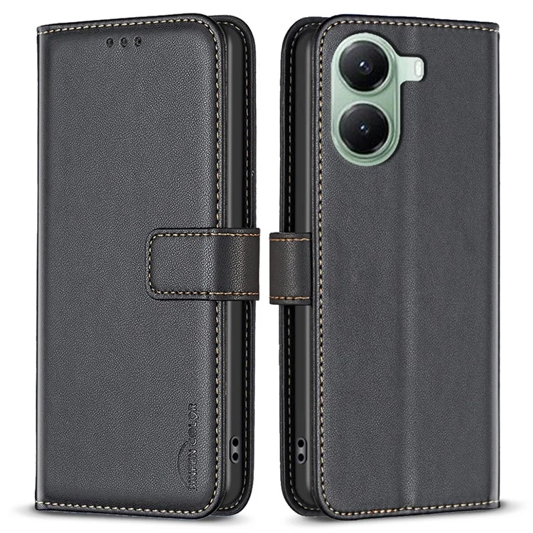 BINFEN COLOR BF17 Wallet Case for Xiaomi Poco X7 Pro 5G / Redmi Turbo 4 5G Folio Flip Leather Cover - Black