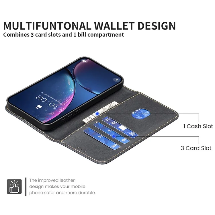 BINFEN COLOR BF17 Wallet Case for Xiaomi Poco X7 Pro 5G / Redmi Turbo 4 5G Folio Flip Leather Cover - Black