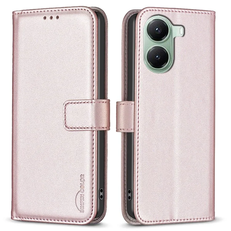 BINFEN COLOR BF17 Wallet Case for Xiaomi Poco X7 Pro 5G / Redmi Turbo 4 5G Folio Flip Leather Cover - Rose Gold