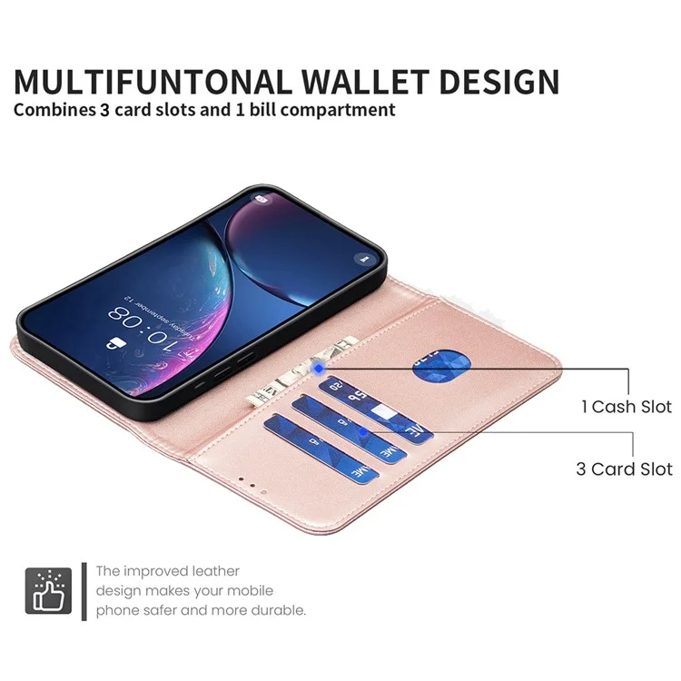 BINFEN COLOR BF17 Wallet Case for Xiaomi Poco X7 Pro 5G / Redmi Turbo 4 5G Folio Flip Leather Cover - Rose Gold