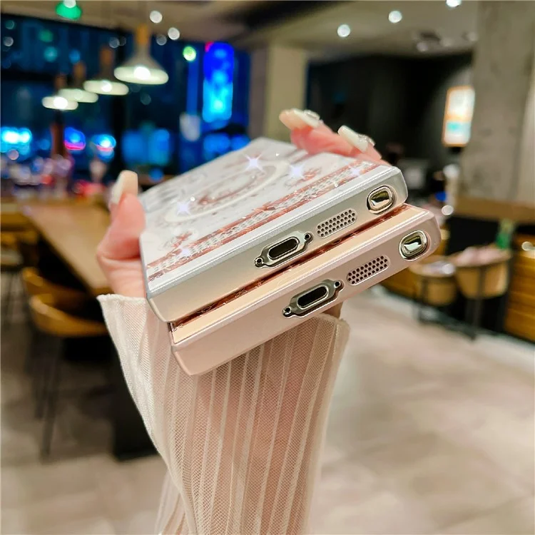 Für Samsung Galaxy S24 Ultra Magnetische Hülle Stern-Mond-Muster Strass-Dekor TPU+PC Handyhülle - Pink
