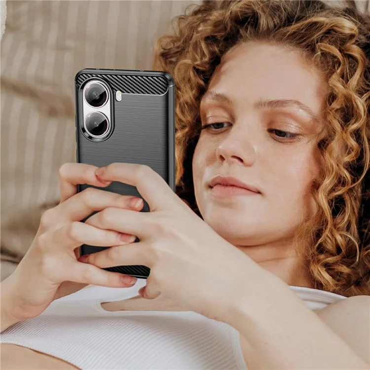 Capa protetora para Xiaomi Poco X7 Pro 5G, textura de fibra de carbono escovada - Preta