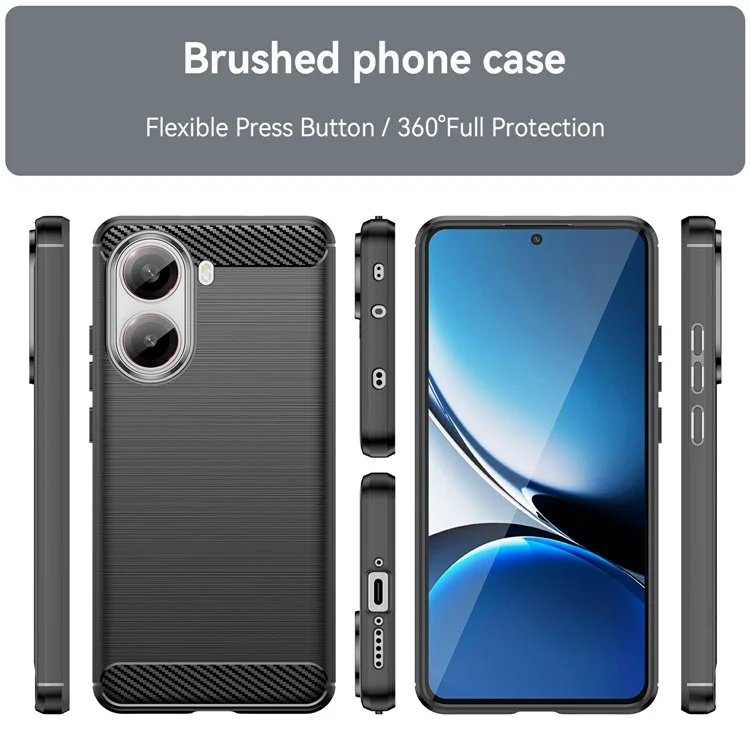 Capa protetora para Xiaomi Poco X7 Pro 5G, textura de fibra de carbono escovada - Preta