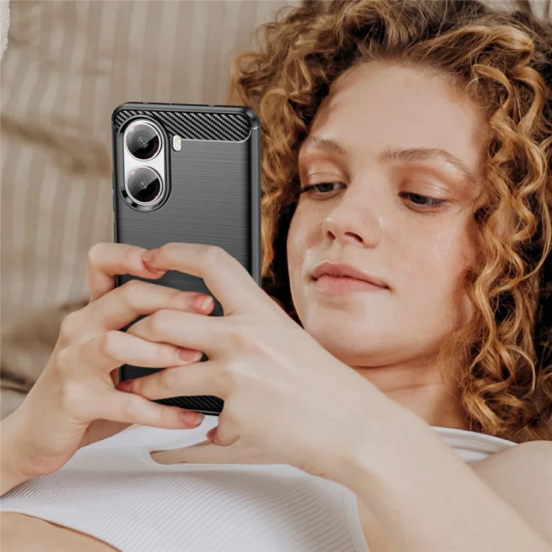 For Xiaomi Redmi Turbo 4 5G Case Protective Phone Cover Carbon Fiber Texture Brushed - Black