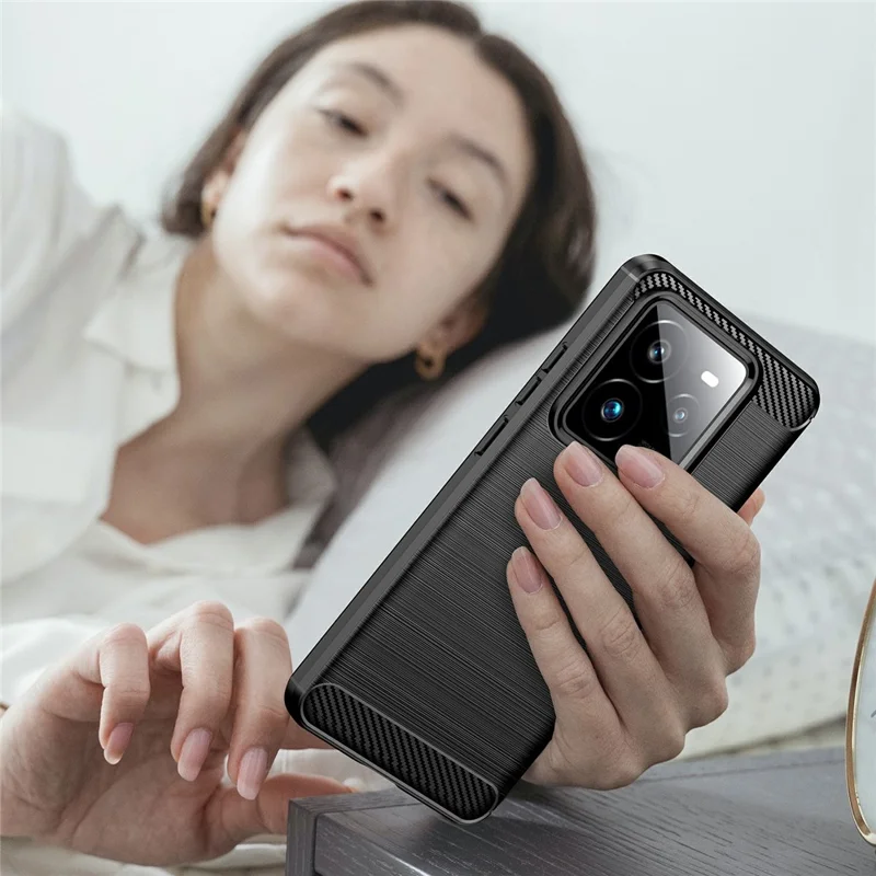 For Realme GT 7 Pro 5G Case Protective Phone Cover Carbon Fiber Texture Brushed - Black