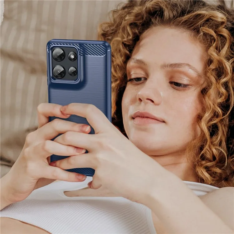 For Motorola Moto G Power (2025) Case Protective Phone Cover Carbon Fiber Texture Brushed - Blue