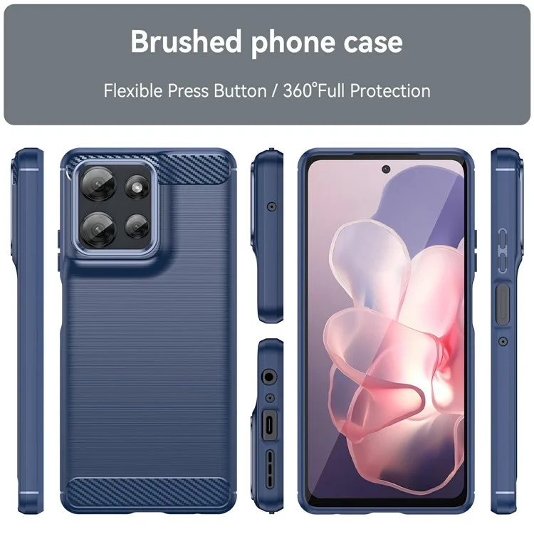 For Motorola Moto G Power (2025) Case Protective Phone Cover Carbon Fiber Texture Brushed - Blue