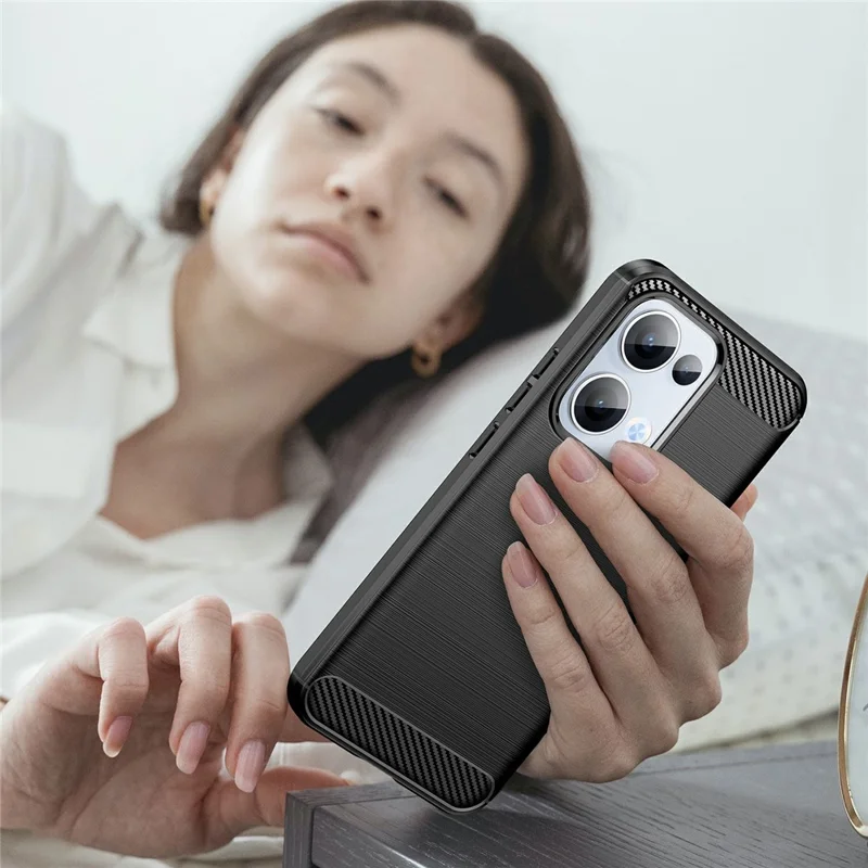 For Oppo Reno13 5G (Global) Case Protective Phone Cover Carbon Fiber Texture Brushed - Black