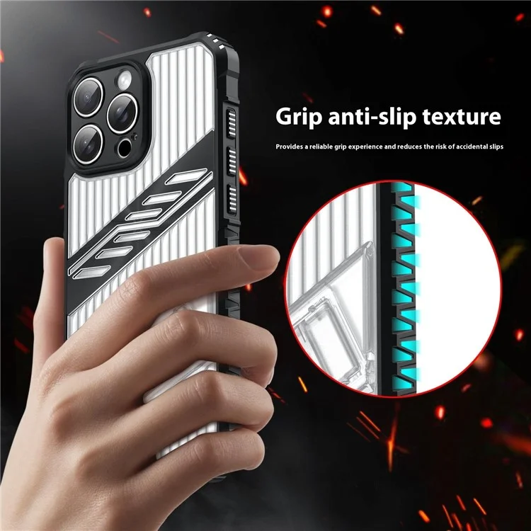 Étui de protection pour iPhone 16 Pro avec support pliant, en PC + TPU, résistant aux chocs - Noir transparent